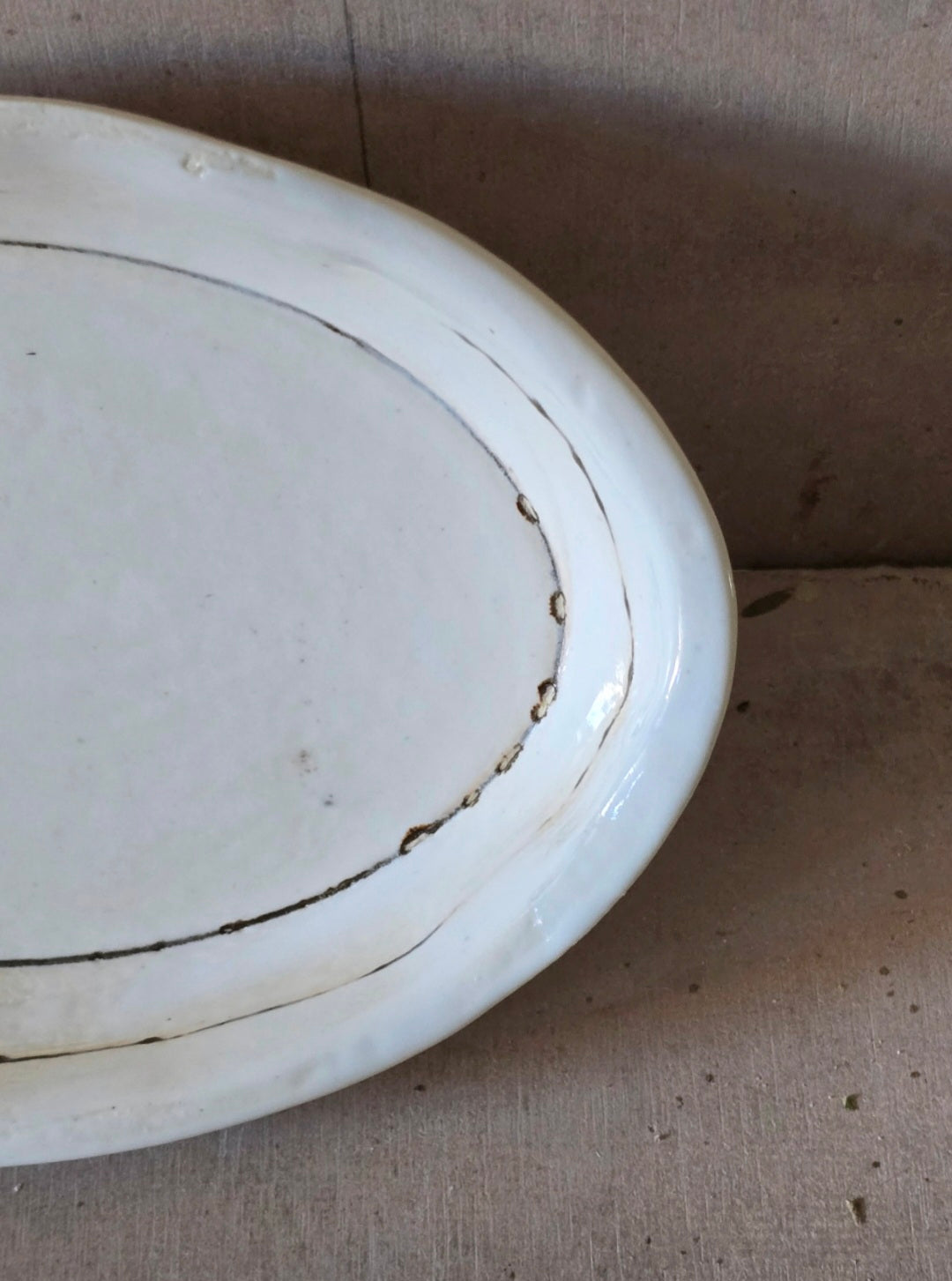 Handmade Milky White Oval Ceramic Dish | Rustic Pottery Bowl with Earthy Brown Decorative Lines | Small Serving Dish | Condiment Bowl | Artisan Kitchen & Home Decor