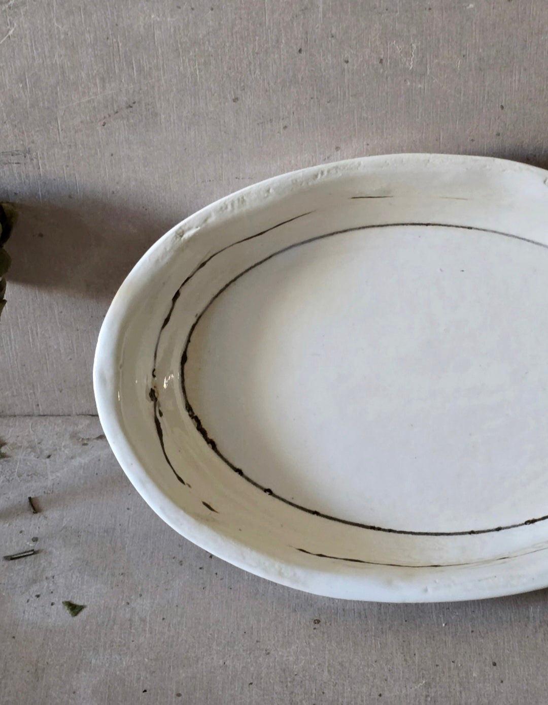 Handmade Milky White Oval Ceramic Dish | Rustic Pottery Bowl with Earthy Brown Decorative Lines | Small Serving Dish | Condiment Bowl | Artisan Kitchen & Home Decor