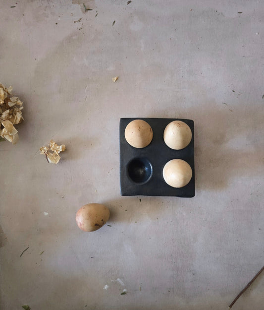 Handmade Navy Ceramic Egg Crate β Holds 4 Eggs, Minimalist Style (Discounted)