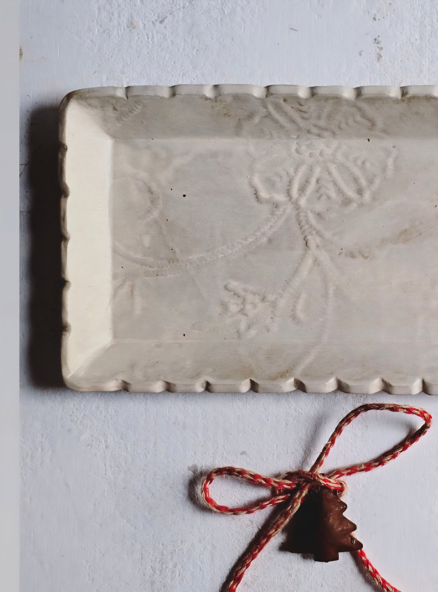 Handcrafted Rectangular Floral Embossed Serving Dish | Matte Earthy Beige | Timeless Ceramic Serveware
