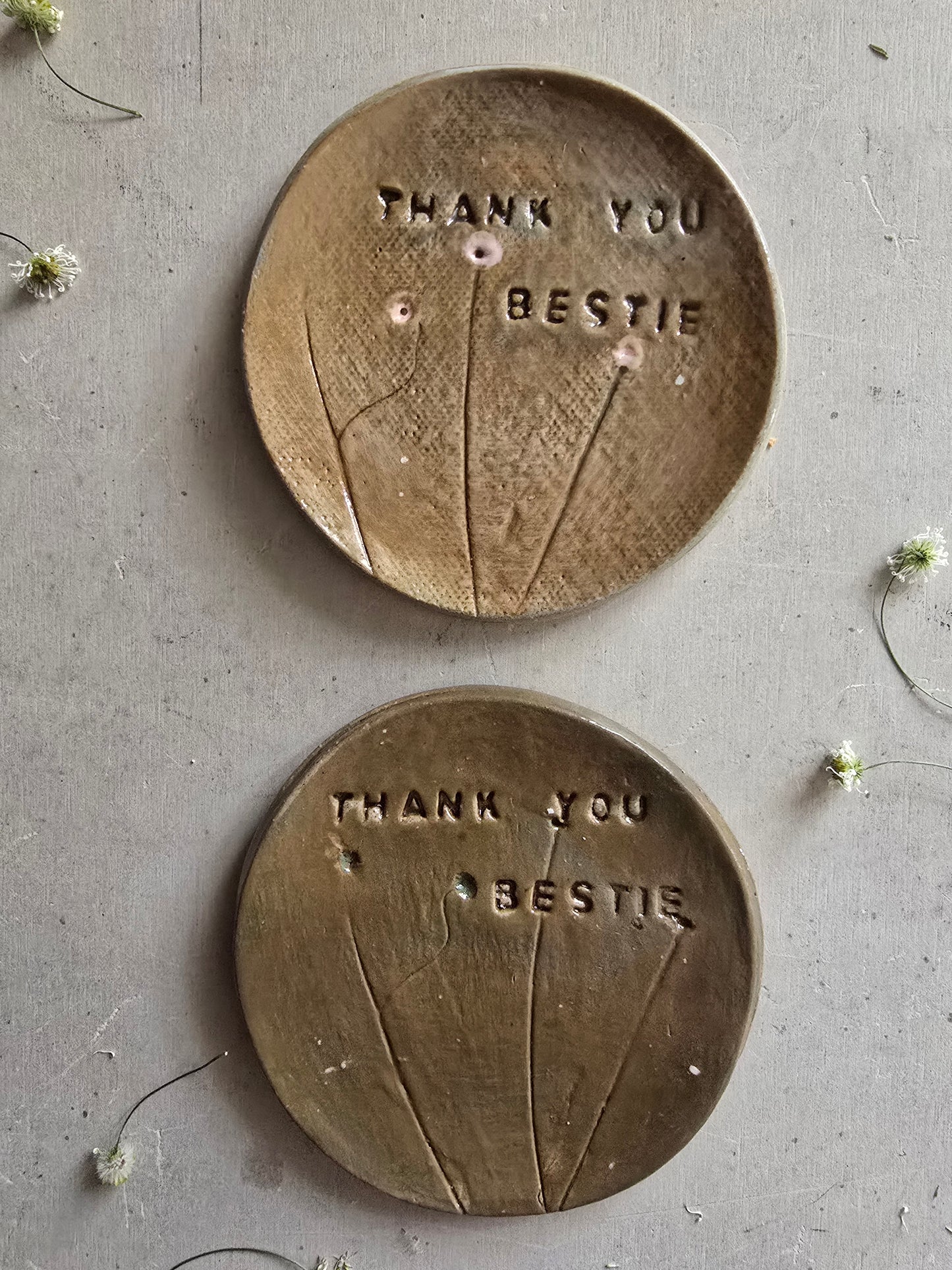"Thank you Bestie" handmade round ceramic dish friend gift for her