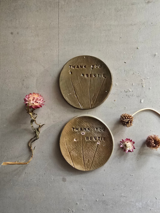 "Thank you Bestie" handmade round ceramic dish friend gift for her