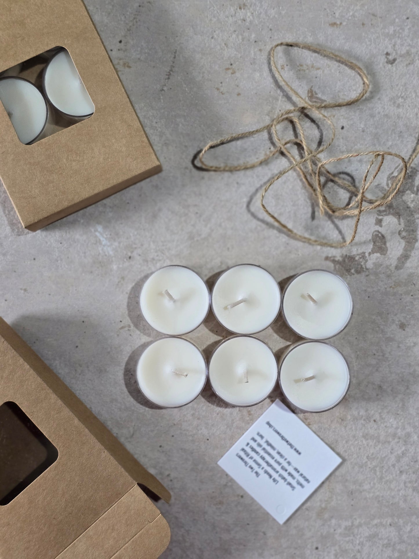 Coconut Wax Tealights- Pack of 6-Packaged in a Kraft Box With Window-Great small Gift-Clean Burning Tealights