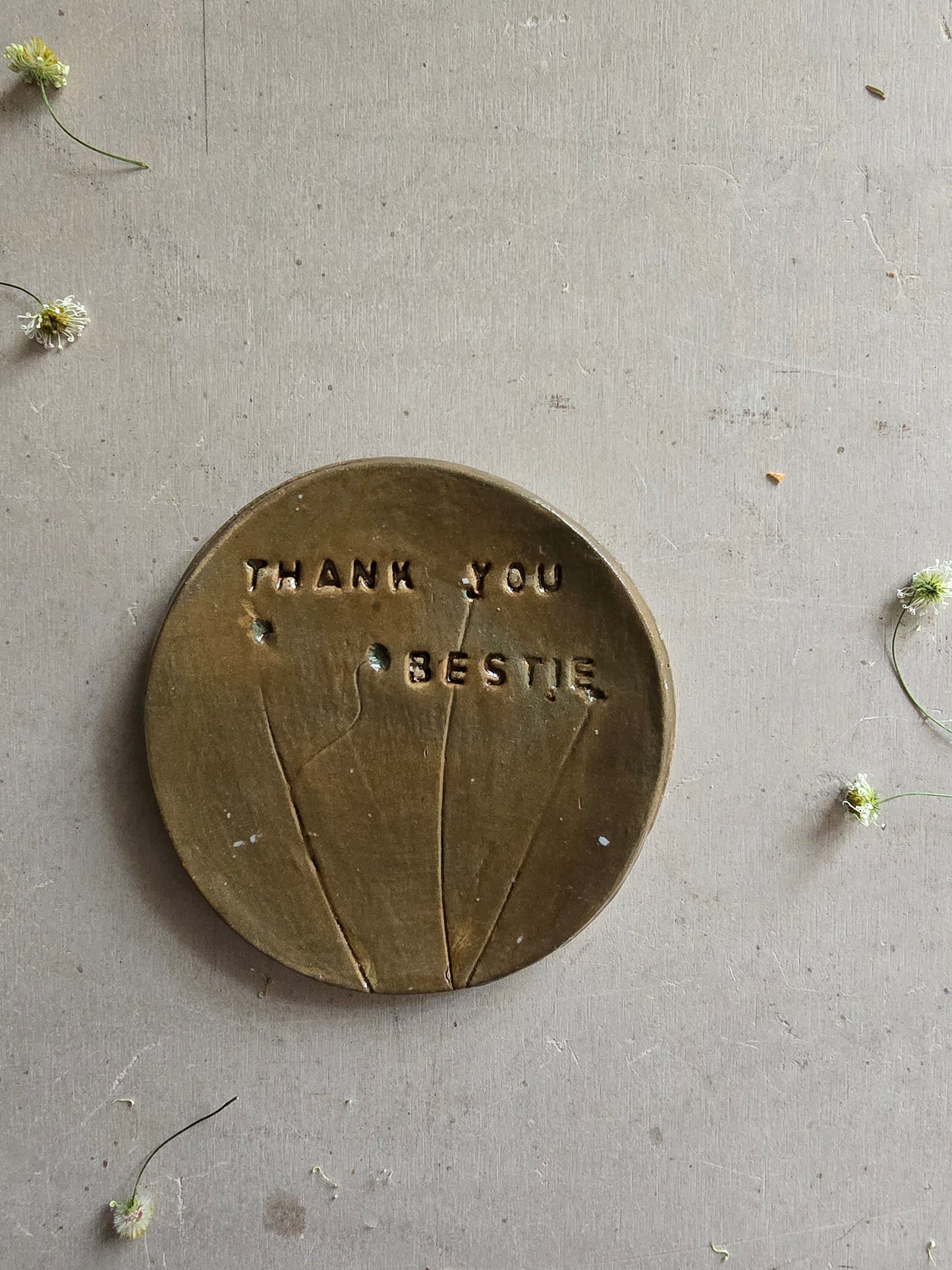 "Thank you Bestie" handmade round ceramic dish friend gift for her