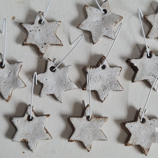 Rustic White Ceramic Star Decorations