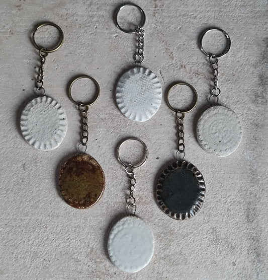 handcrafted creamic oval key rings