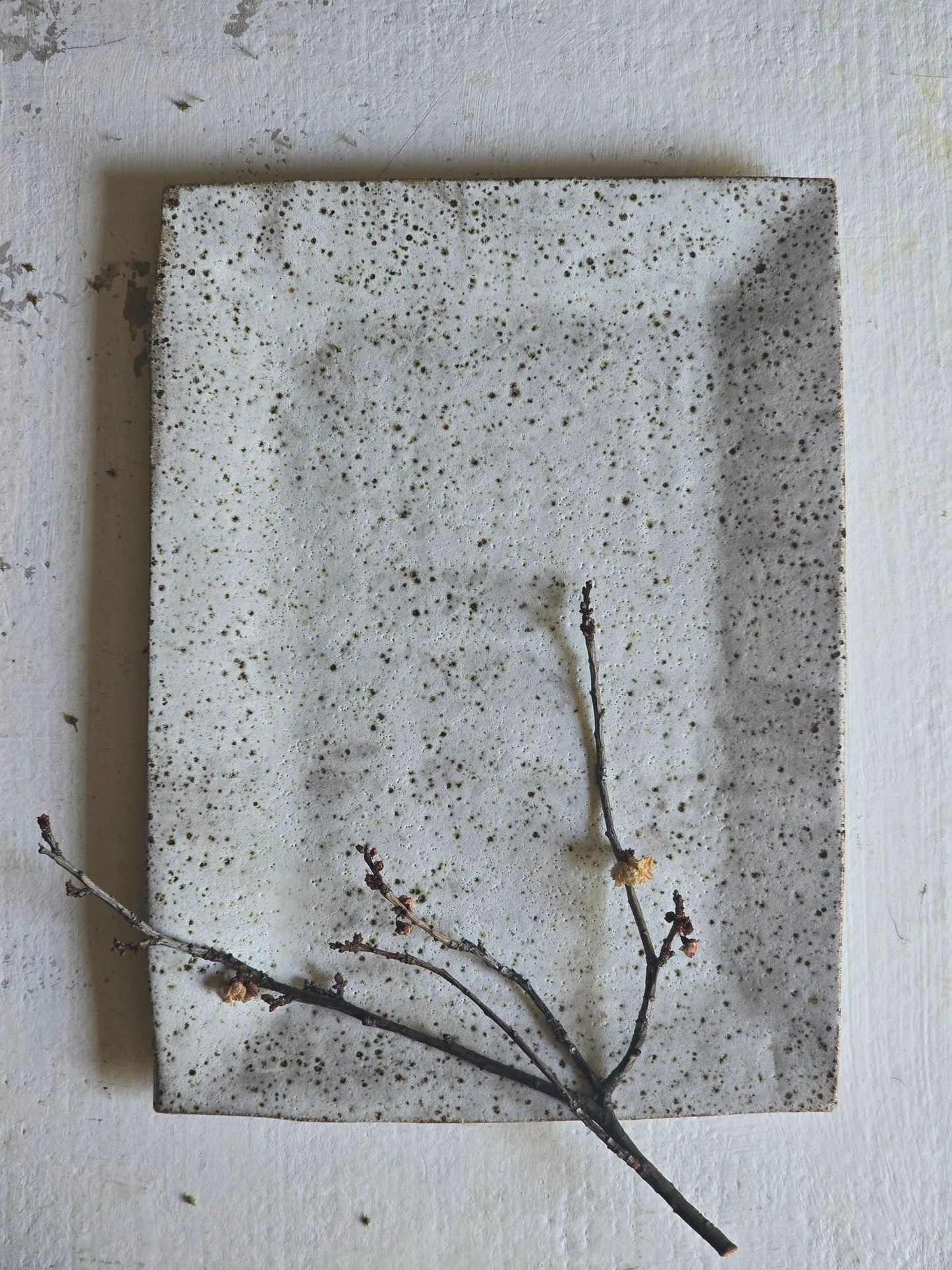 speckled white rectangular serving tray