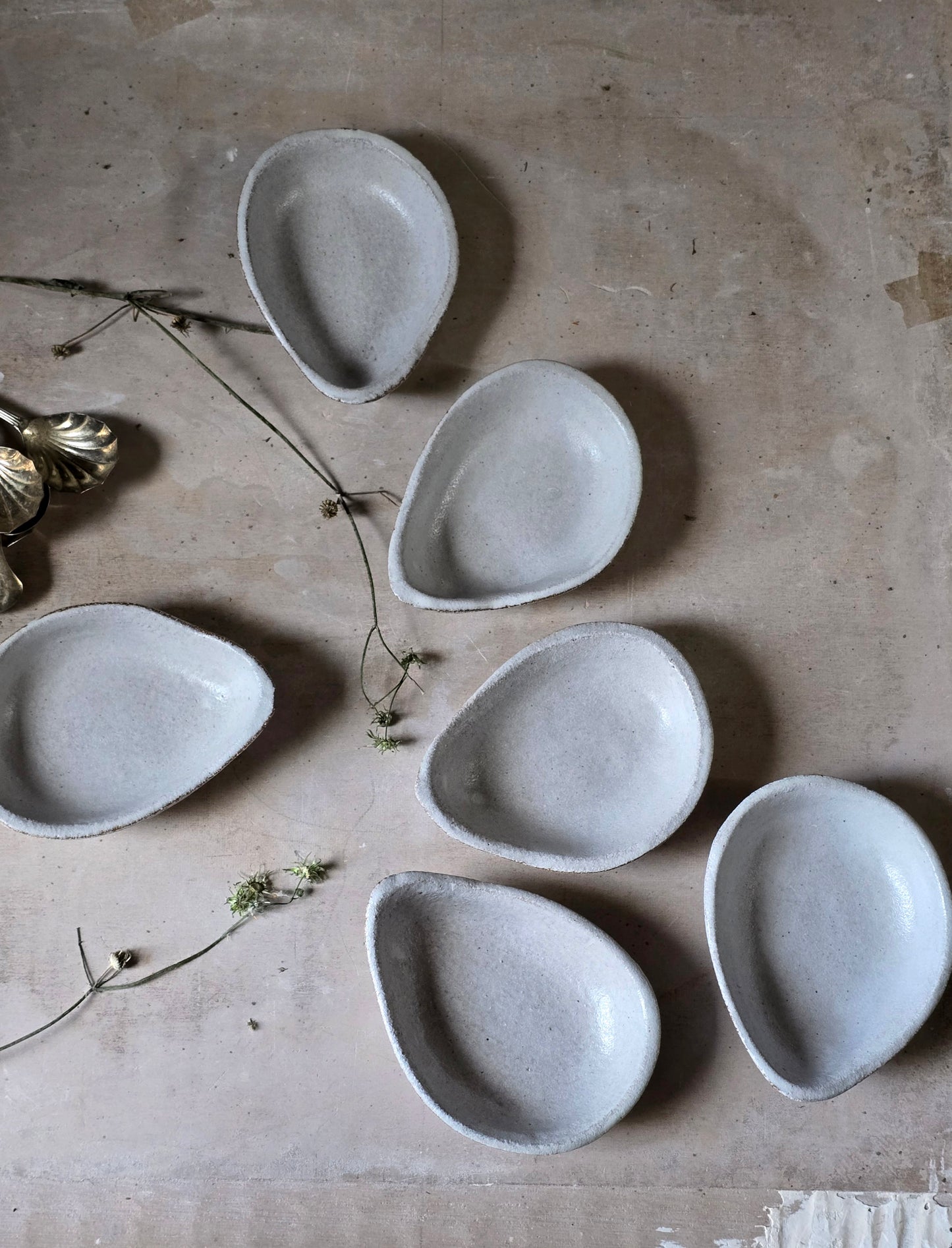 sheer white, soft grey ceramic bowls & entertainer platter/trinket tray/ jewellery