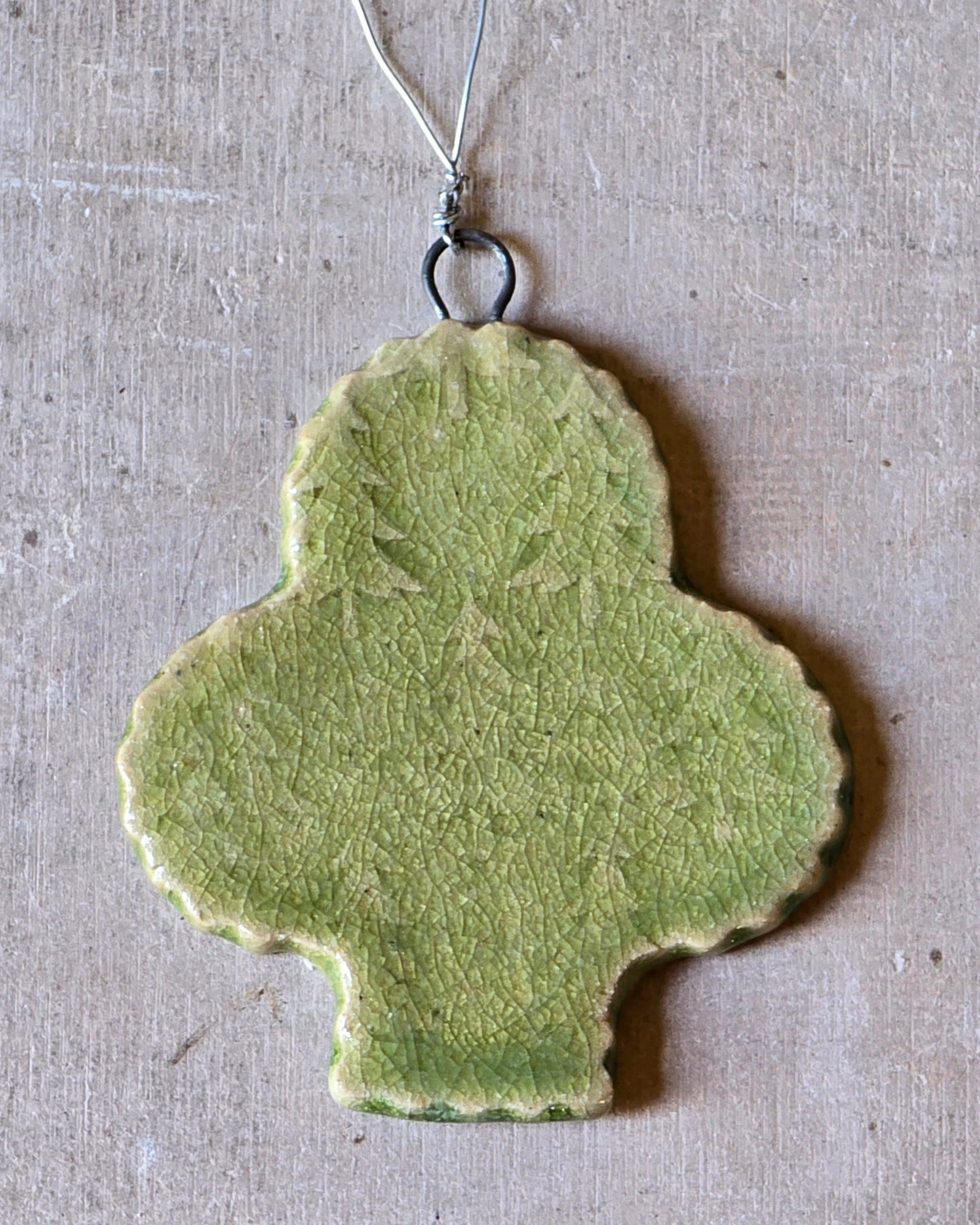 light olive green embossed Christmas tree decorations