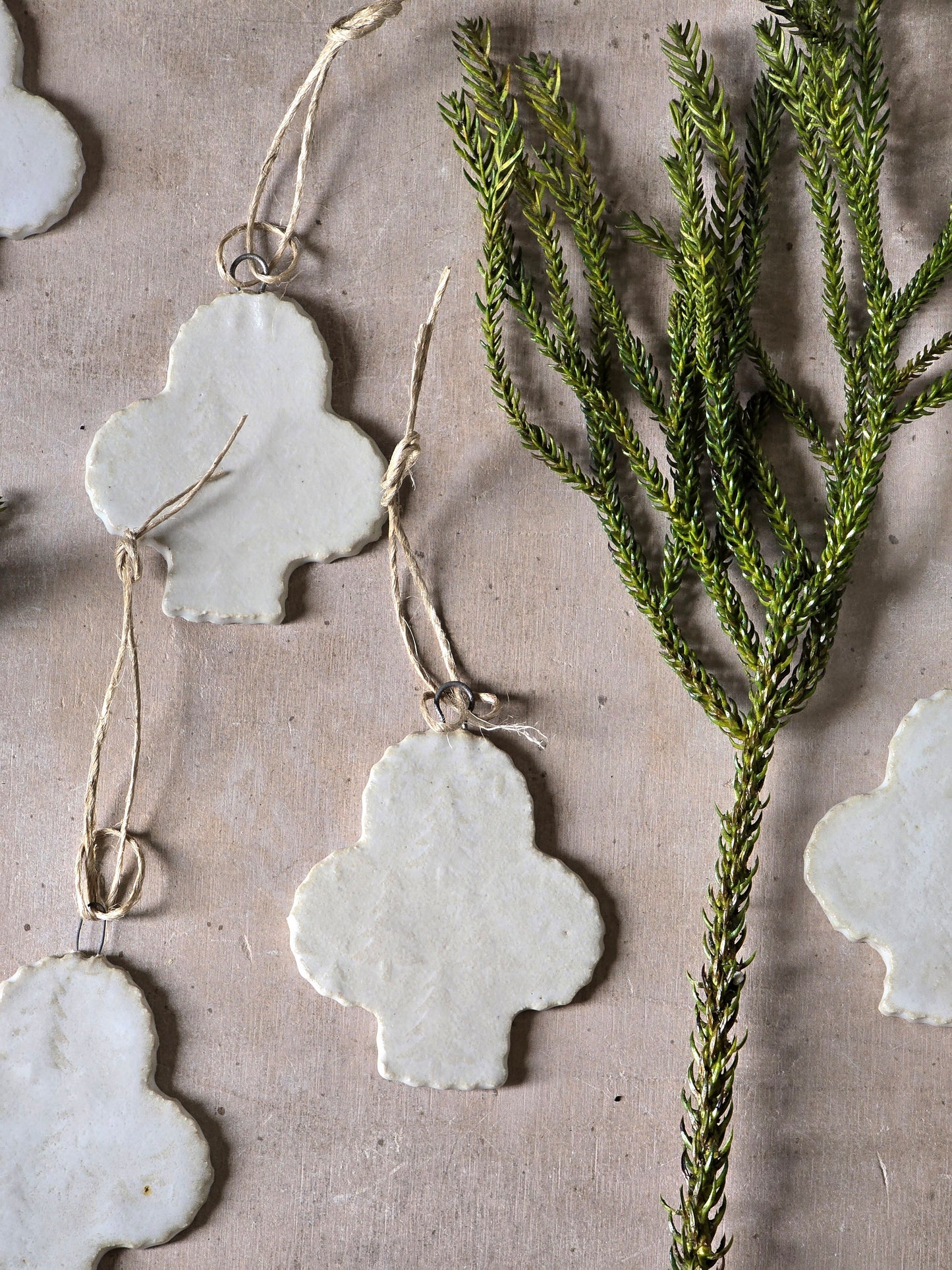 white embossed Christmas tree decorations