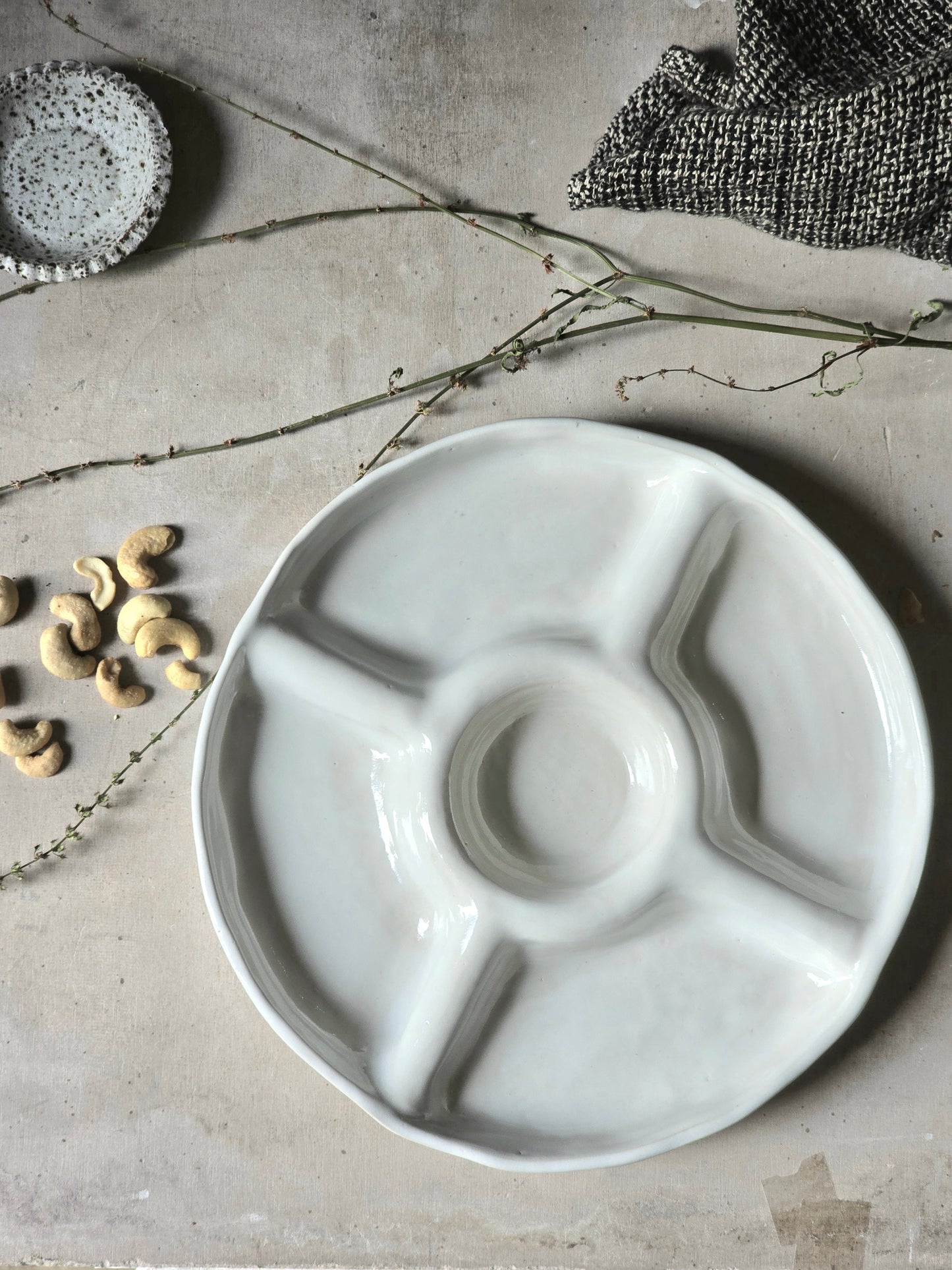 glossy white round entertainer serving platter