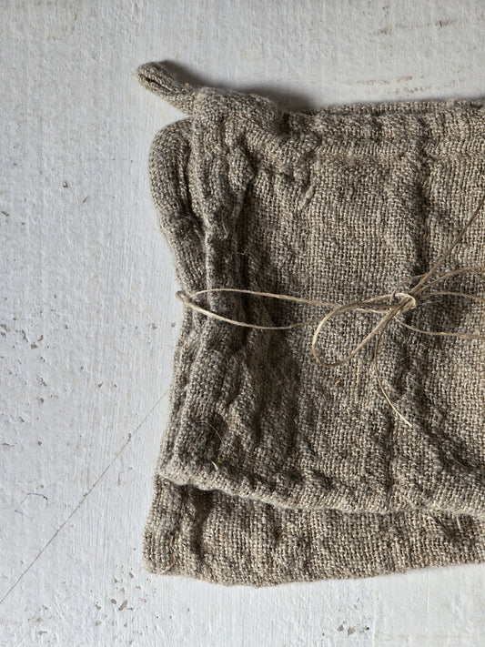 rustic natural handloomed 100% Linen wash cloth and a loop to hang.