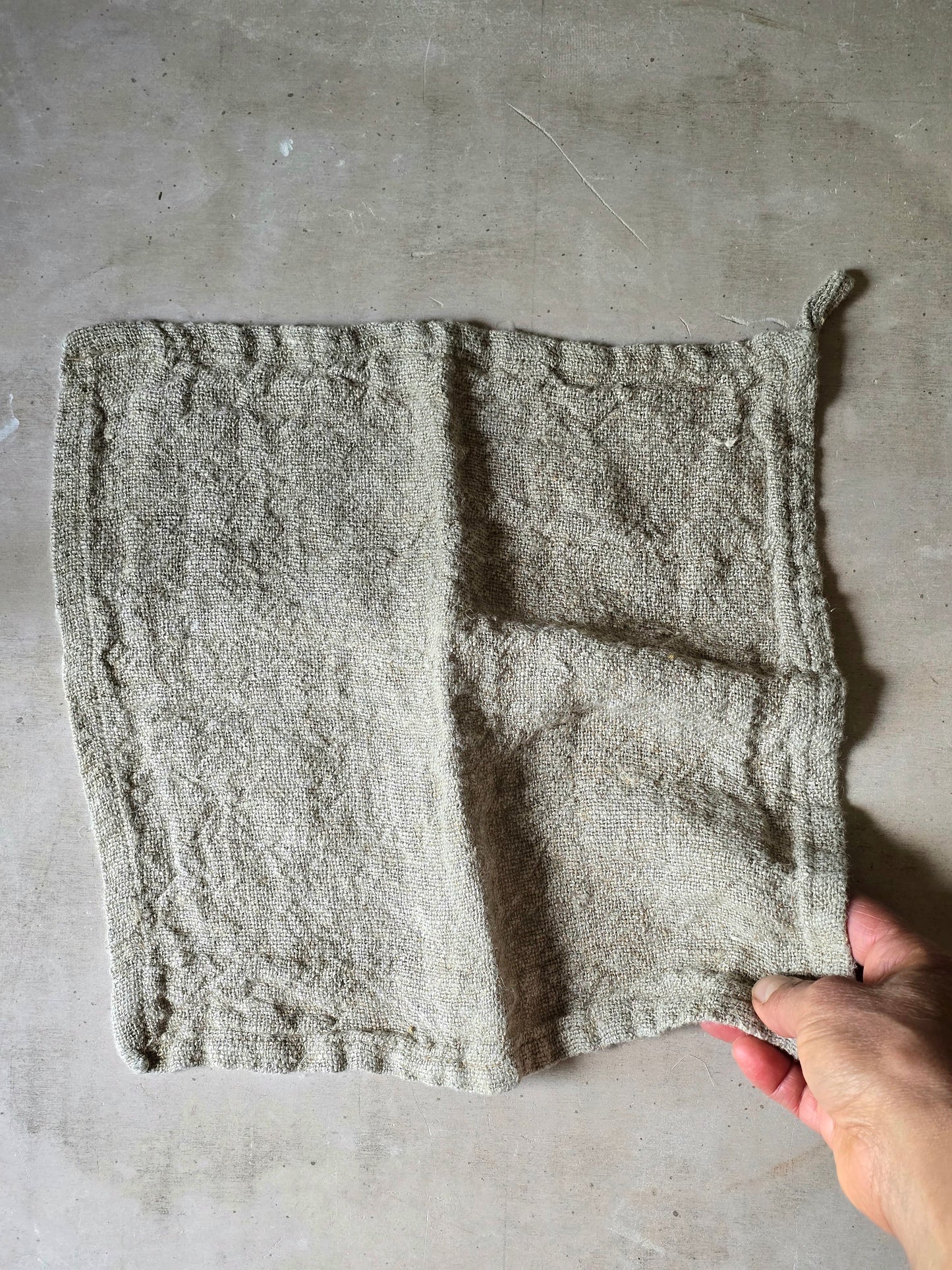 rustic natural handloomed 100% Linen wash cloth and a loop to hang.