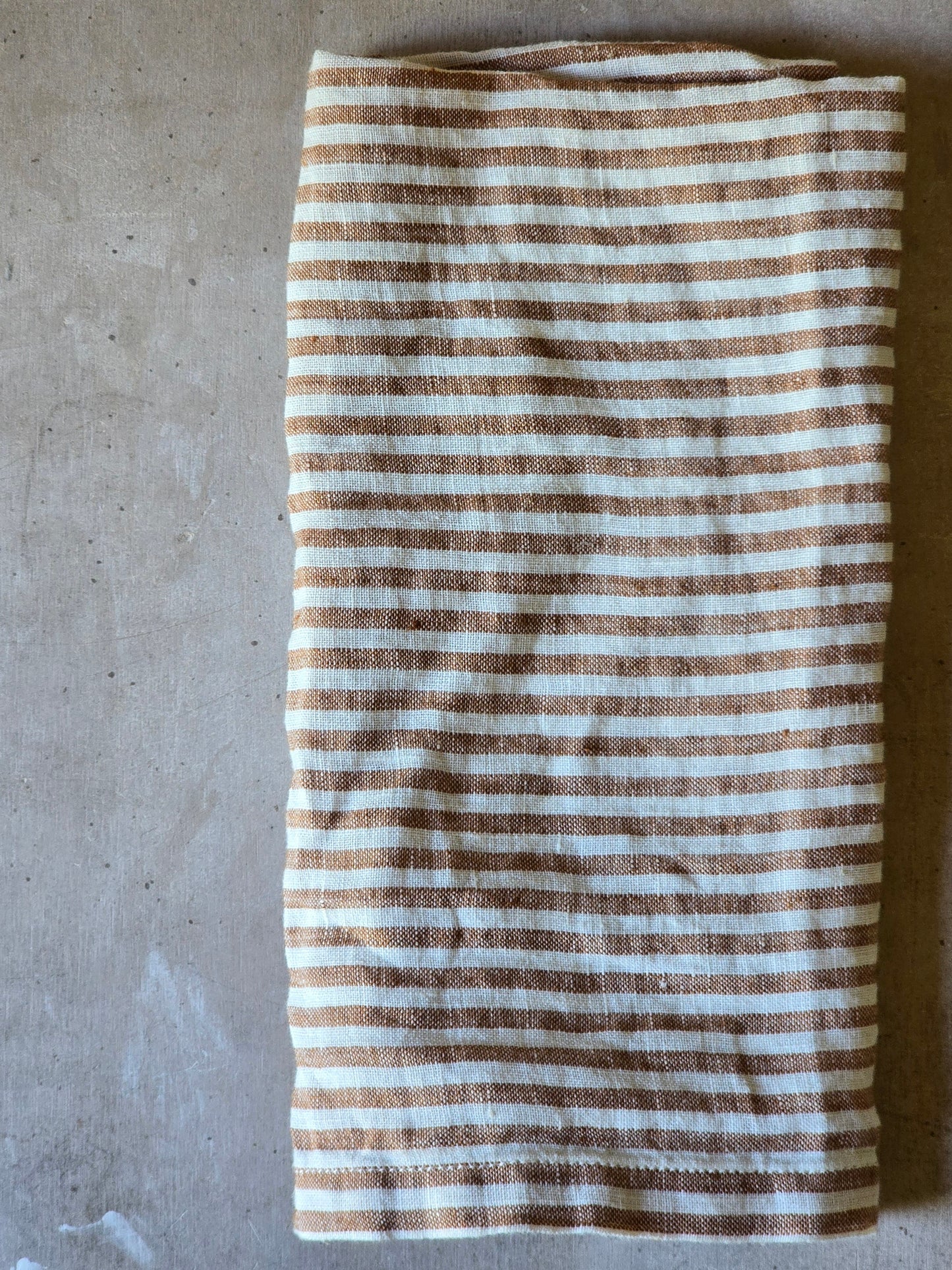 Rust stripe stonewashed 100% linen tea towel