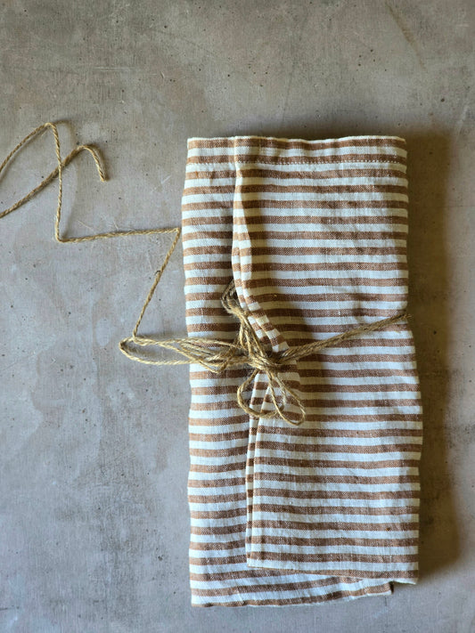 Rust stripe stonewashed 100% linen tea towel