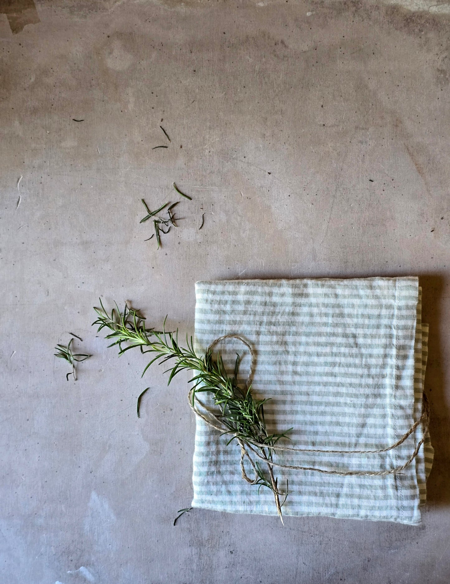 sage & white stripe 100% stonewashed linen tea towel