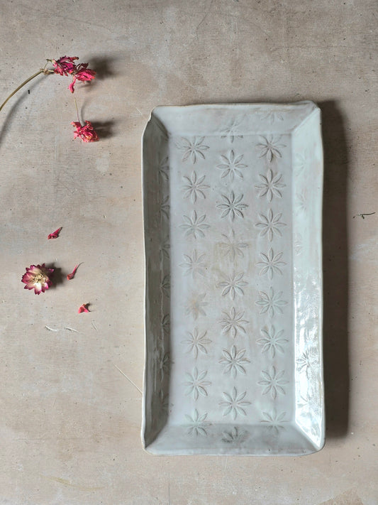 decorative embossed daisy rectangular serving tray