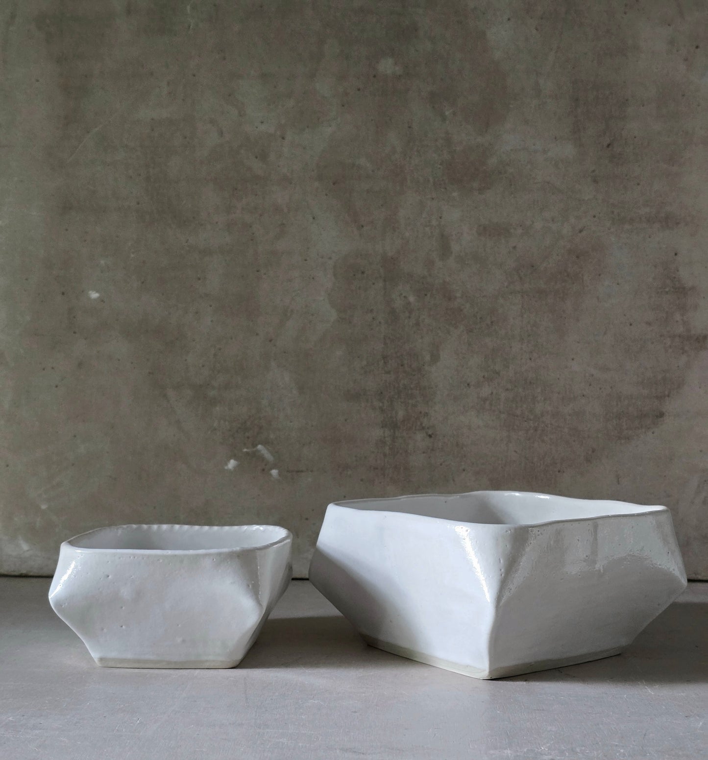 Silky Smooth white stoneware Darted vessels