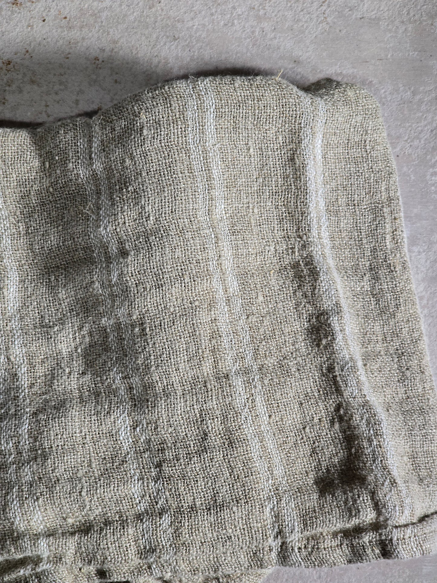 Rustic handloomed linen tea towel with white stripes, Generous size..