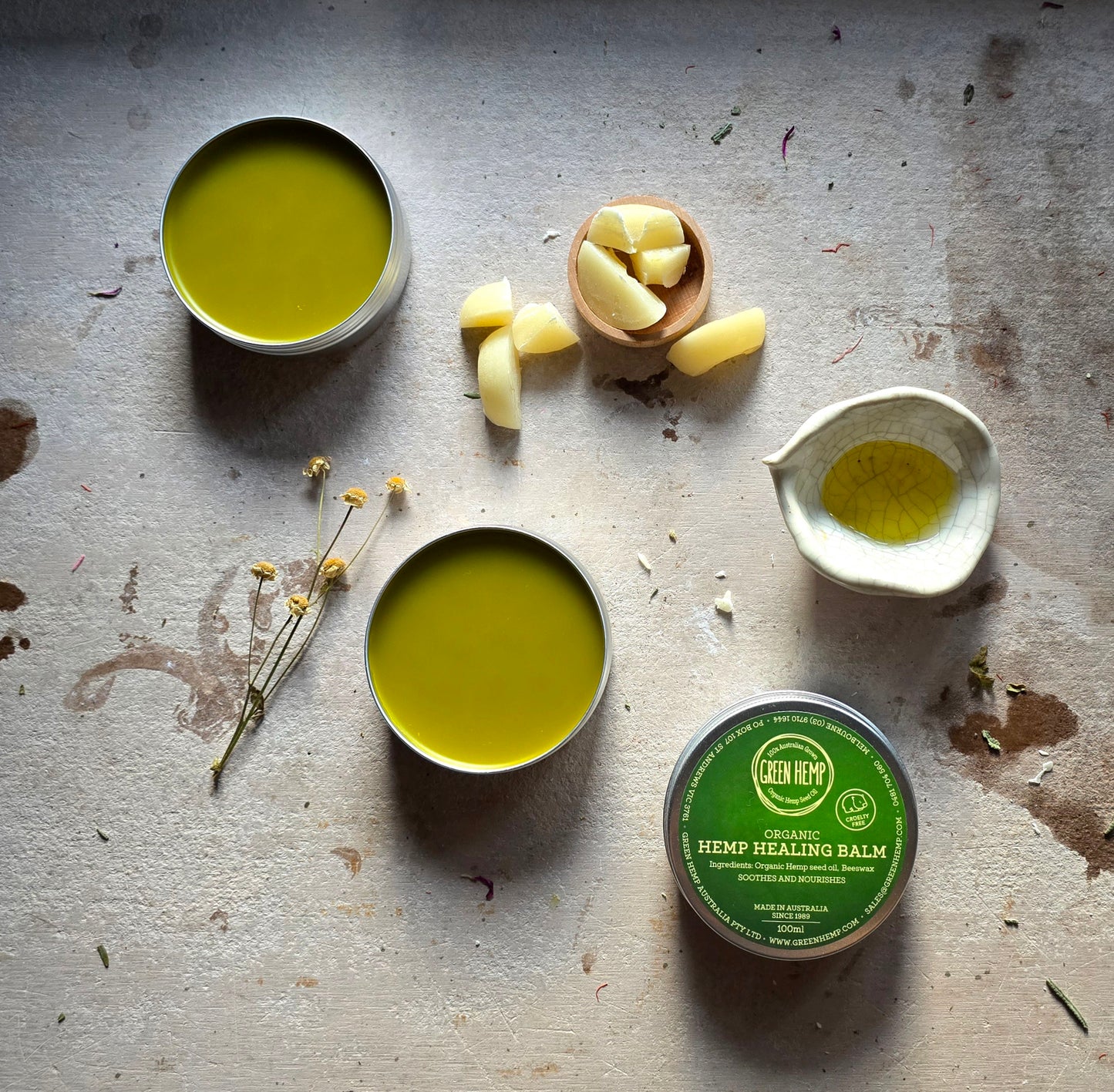 Green Hemp Healing Balm|Made in Australia with Natural Ingredients|Healing Hemp Balm|Organic Hemp Seed Oil & Organic Beeswax Grown in Australia