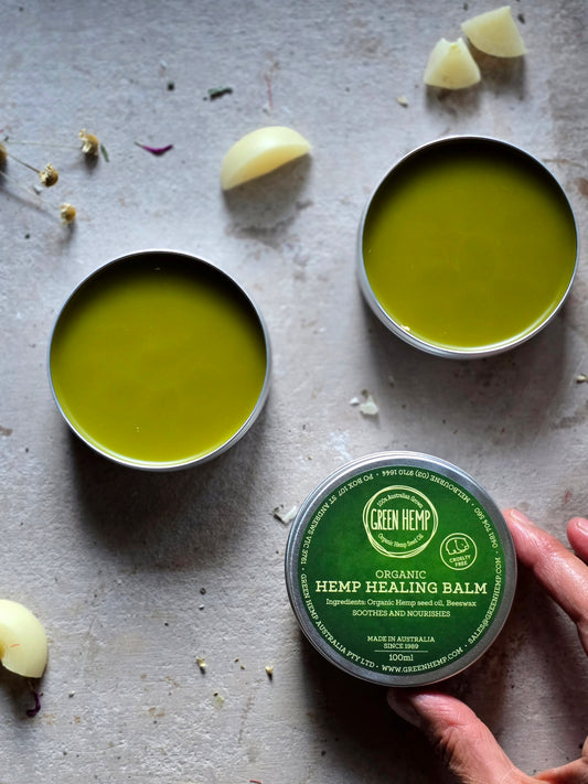 Green Hemp Healing Balm|Made in Australia with Natural Ingredients|Healing Hemp Balm|Organic Hemp Seed Oil & Organic Beeswax Grown in Australia
