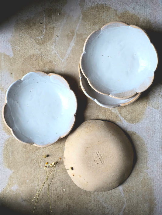 Handmade Scalloped Ceramic Bowl | Satin Glaze Interior with Raw Biscuit Clay | Unique Rustic Pottery Bowl | Dessert | Ice Cream Bowl | Artisan Tableware