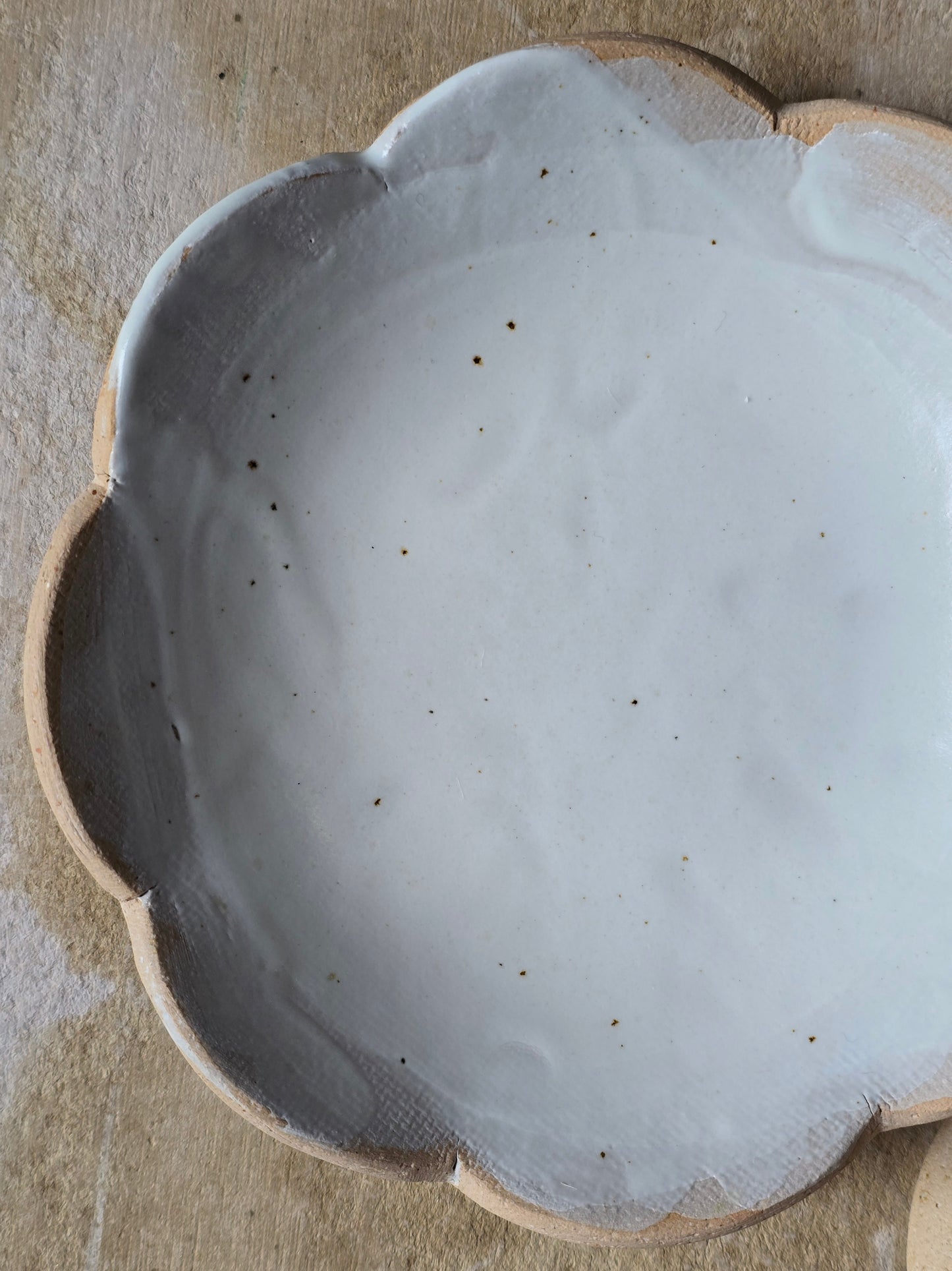 Handmade Scalloped Ceramic Bowl | Satin Glaze Interior with Raw Biscuit Clay | Unique Rustic Pottery Bowl | Dessert | Ice Cream Bowl | Artisan Tableware