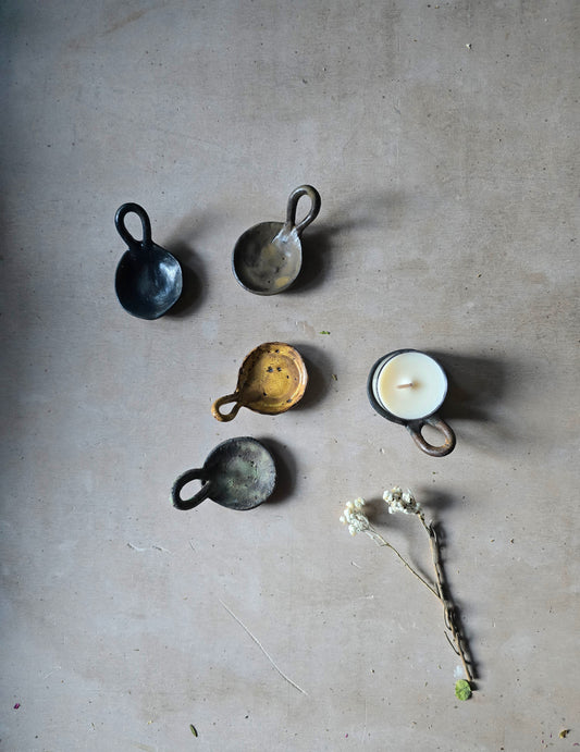 Rustic Handmade Trinket Tray with Handle – Ceramic Ring Dish, Tealight Holder, Mini Hanging Tray