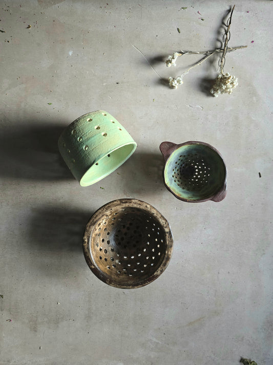 Product Title: Rustic Ceramic Strainers – Small Berry & Olive Colanders - Tea Leaves Strainer