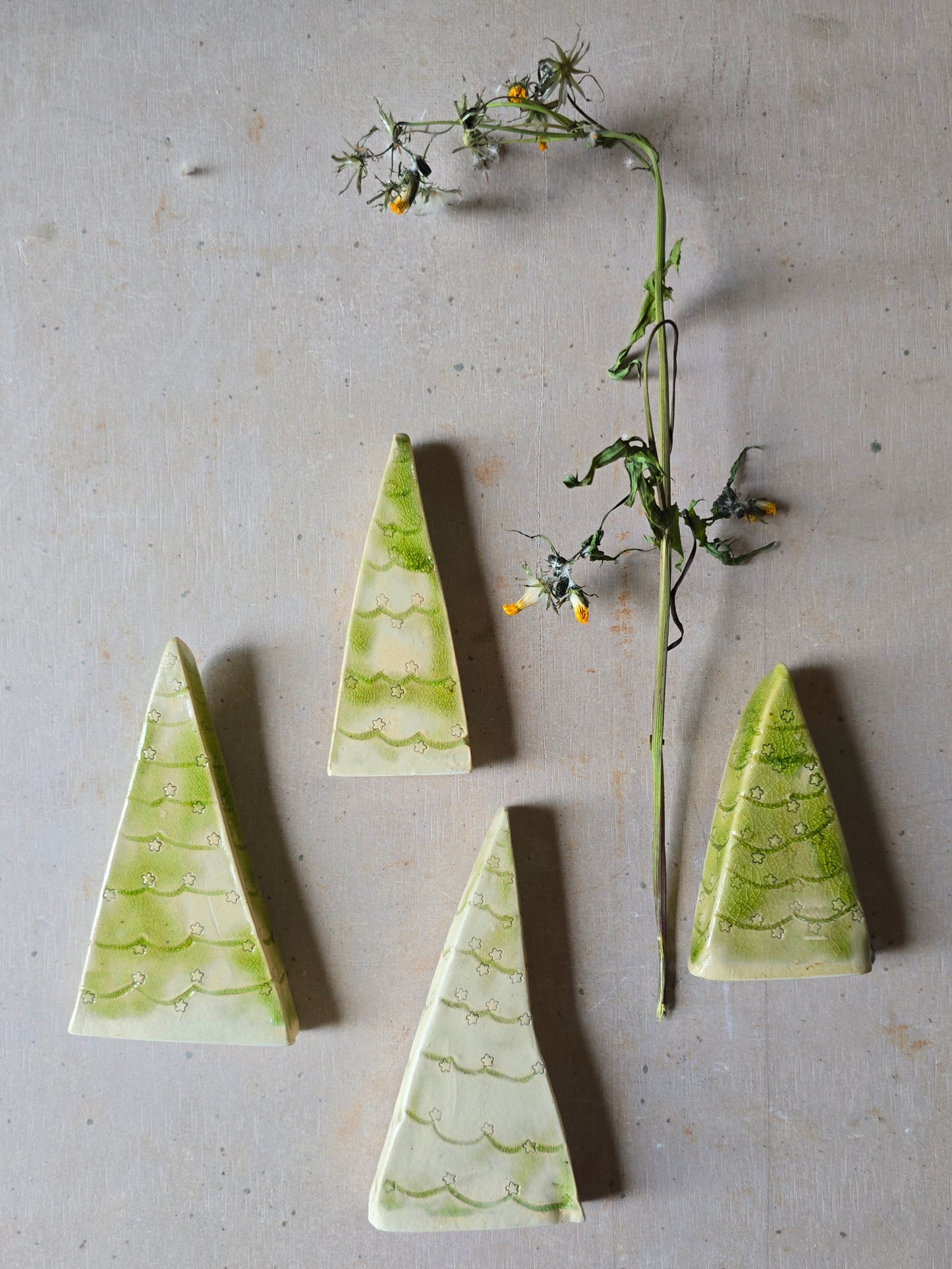 Unique Handcrafted Moss Green Crackle Christmas Tree Decorations – Set of 4 Unique Designs