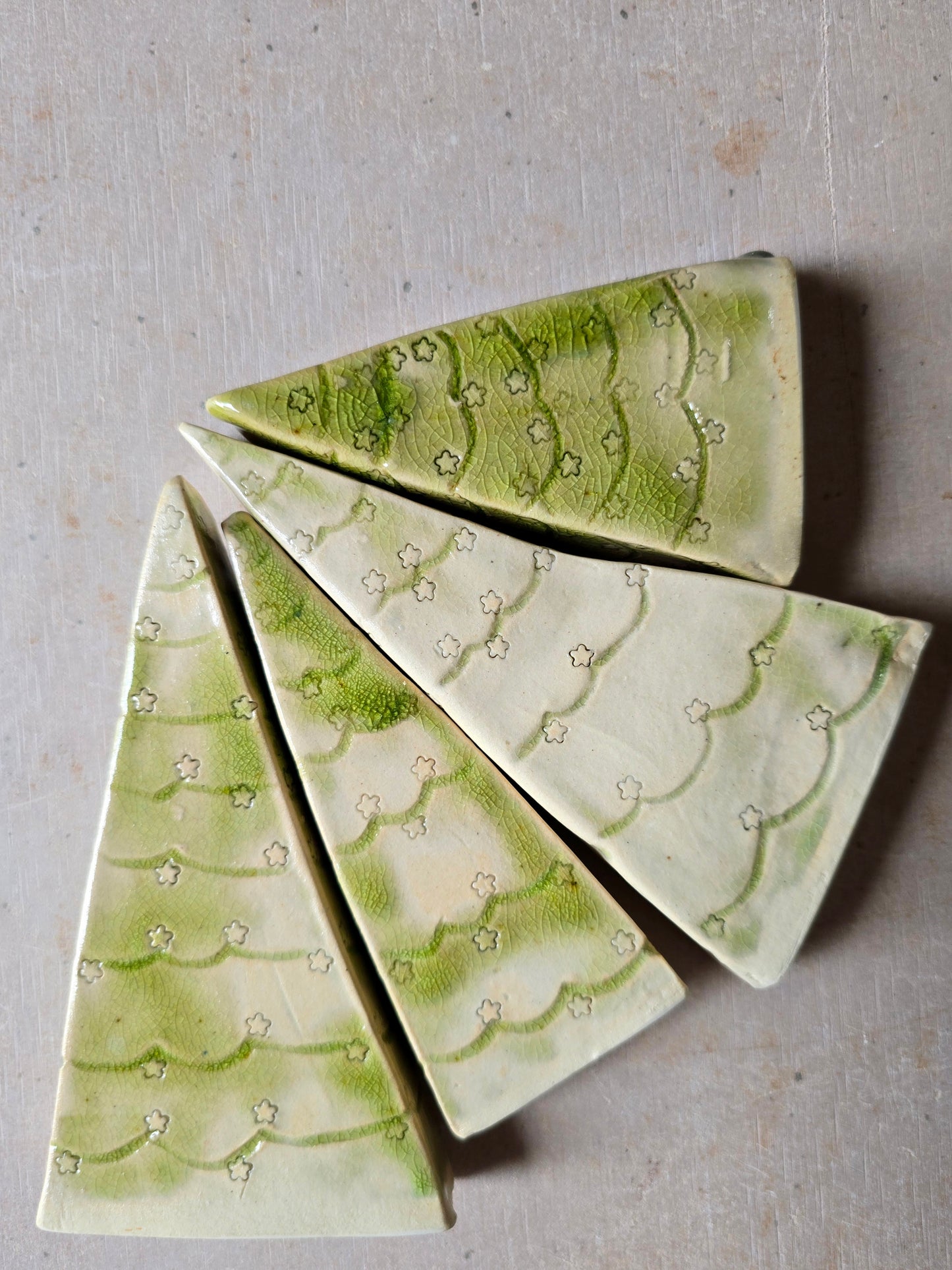 Unique Handcrafted Moss Green Crackle Christmas Tree Decorations – Set of 4 Unique Designs