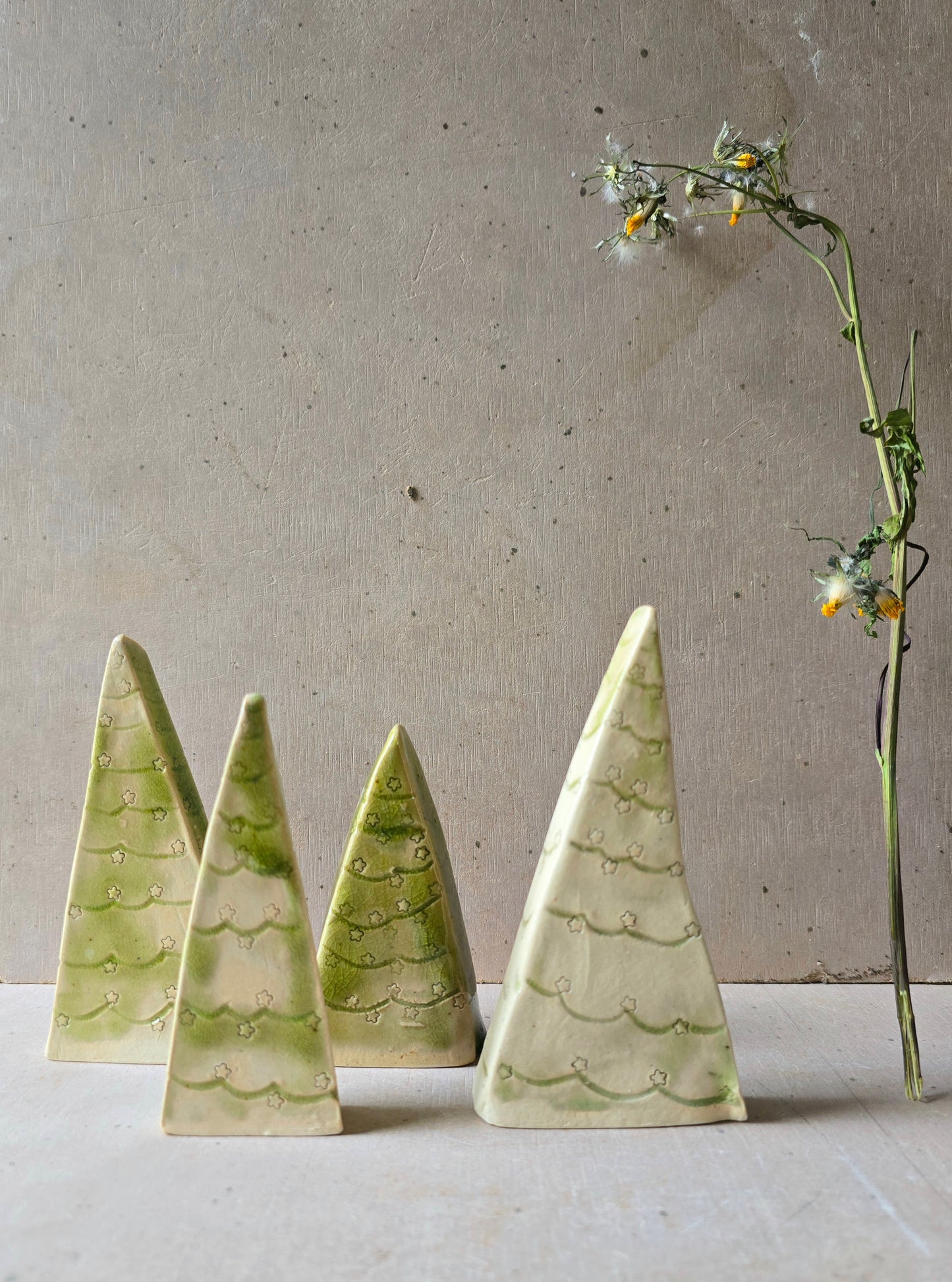 Unique Handcrafted Moss Green Crackle Christmas Tree Decorations – Set of 4 Unique Designs