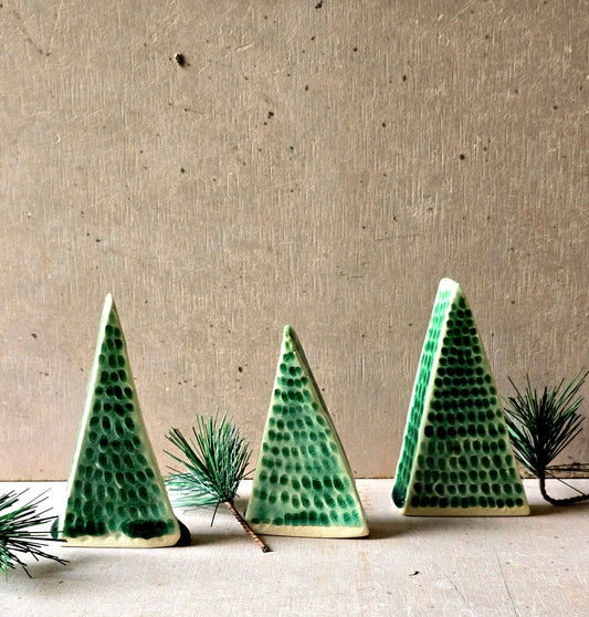 Emerald Snow — Handcrafted Green Crackle Glazed Christmas Tree Decorations (Bundle of Three)