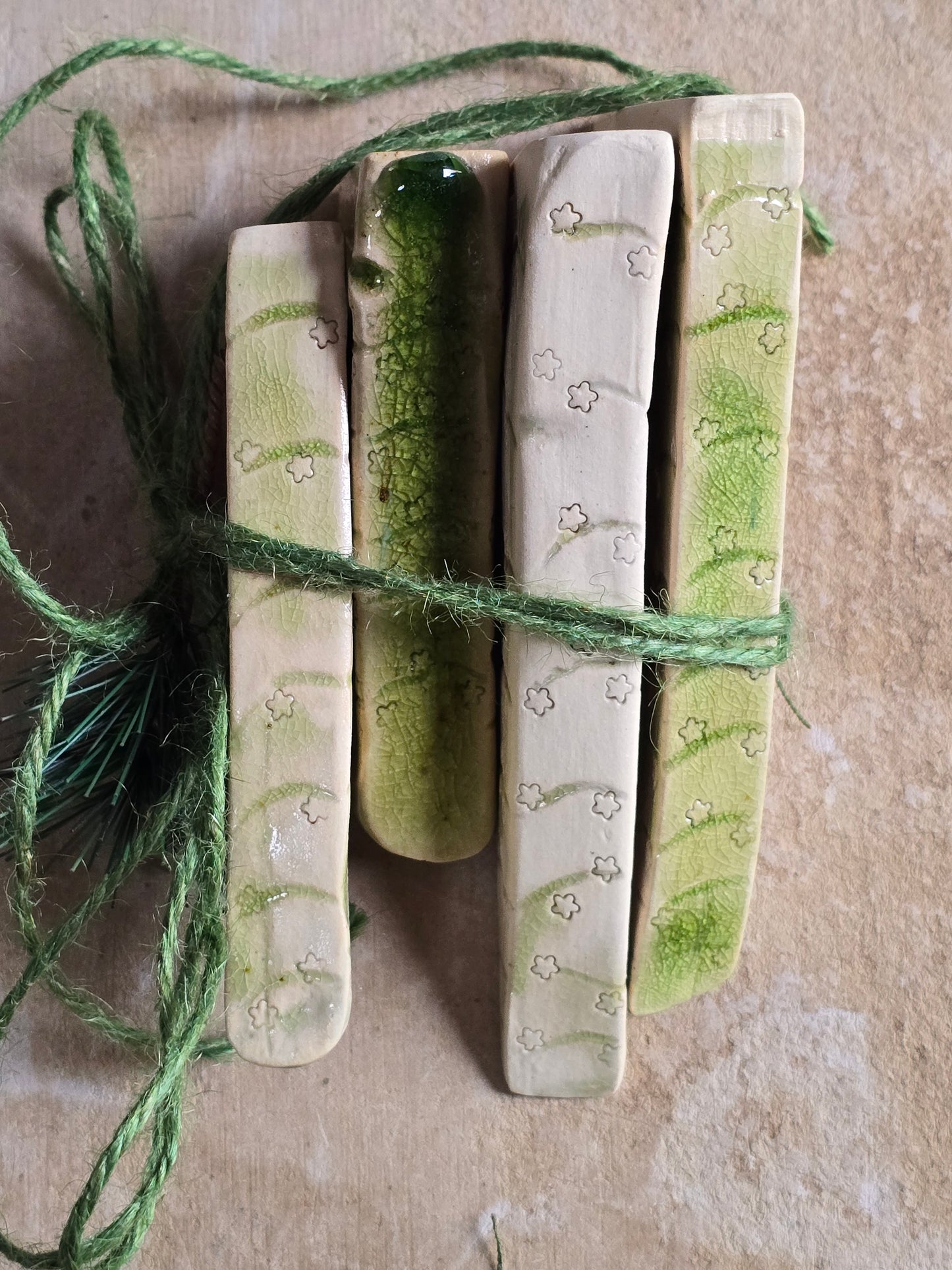 Unique Handcrafted Moss Green Crackle Christmas Tree Decorations – Set of 4 Unique Designs