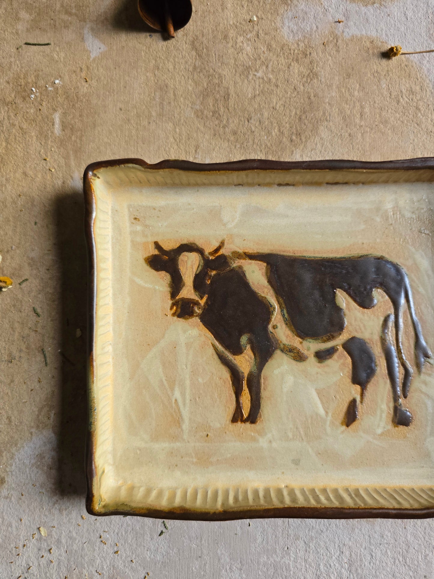 The Brown Cow – Handcrafted Rectangular Serving Dish | Rustic Country Living Pottery