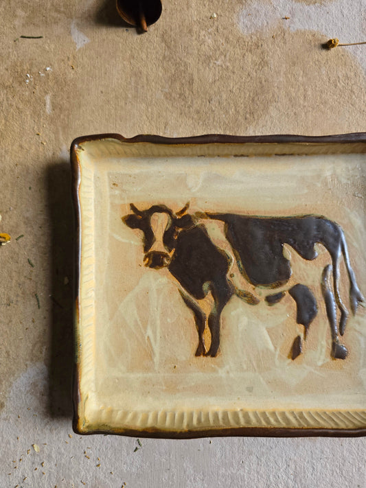 The Brown Cow – Handcrafted Rectangular Serving Dish | Rustic Country Living Pottery