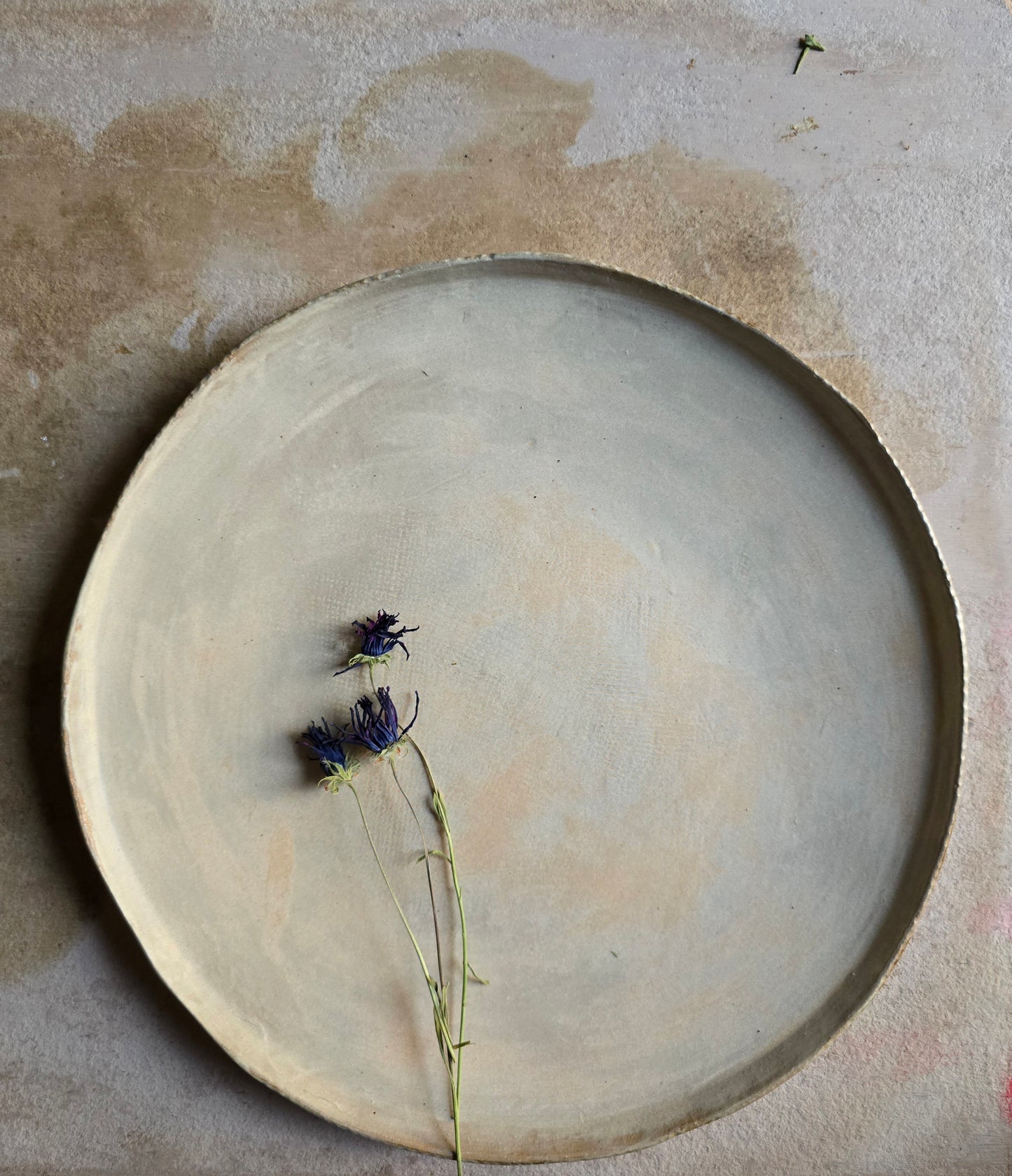 Handcrafted Round Ceramic Platter | Matte Earthy Beige with Apricot Glaze | Minimalist Timeless Serveware