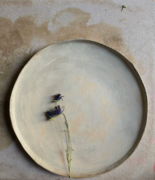 Handcrafted Round Ceramic Platter | Matte Earthy Beige with Apricot Glaze | Minimalist Timeless Serveware