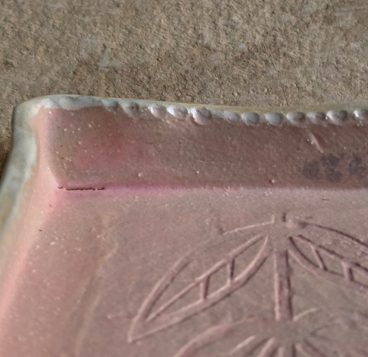 Handcrafted Rectangular Serving Tray | Dusty Pink Matte Glaze with Folk Art Floral Design | Rustic Pottery with Character