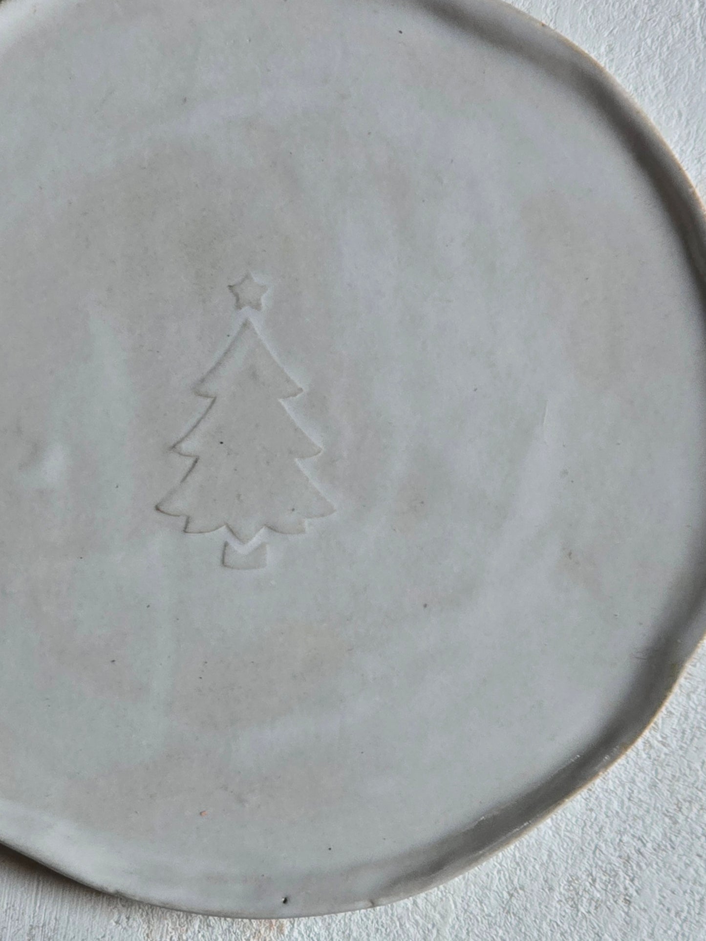 Handcrafted Ceramic Christmas Tree Plate | Soft White over Grey Clay | Festive Serving or Decorative Gift