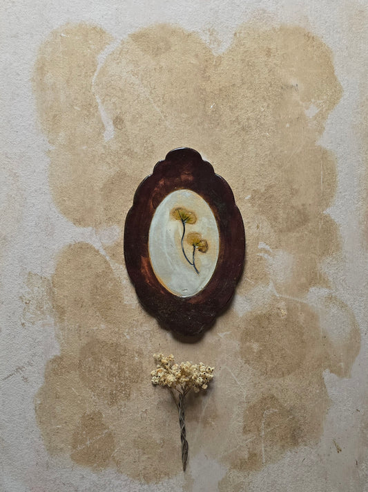 Oval Scalloped Dish | Red Claret Glaze with Handpainted Olive Green Botanicals