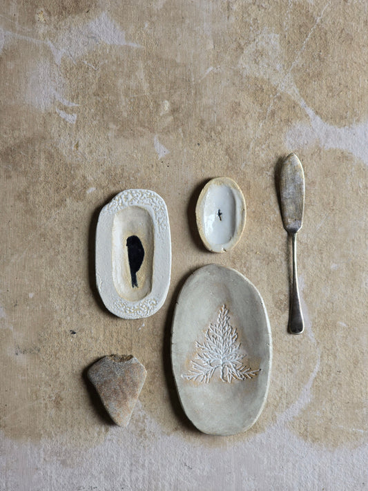 “Symbols of Stillness” – Handcrafted Trinket Dish Collection
(Featuring: The Cross • The Black Bird • The White Tree)
