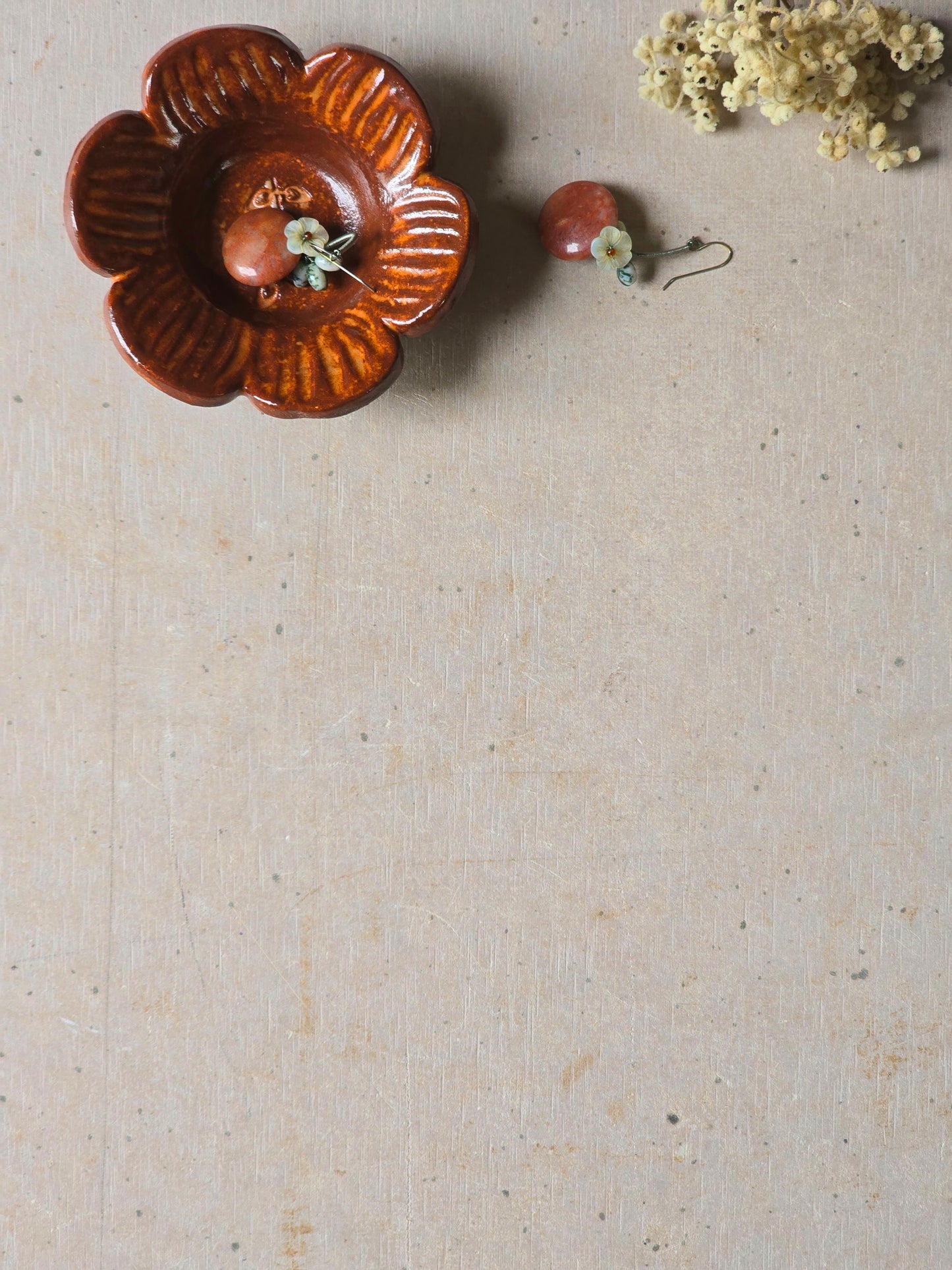 “Handcrafted Scalloped Trinket Dish-Claret Blossom Dish