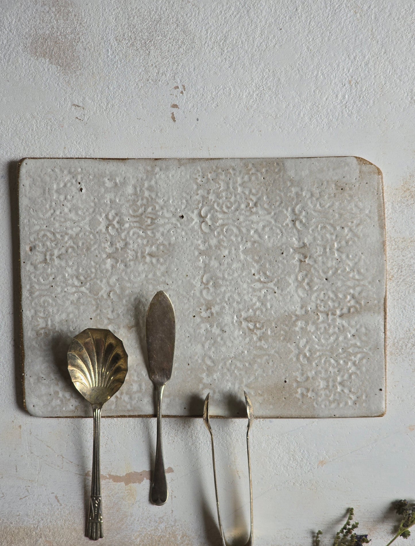 Ornate Ceramic Cheese Boards | Handcrafted Matte White with Natural Clay Accents