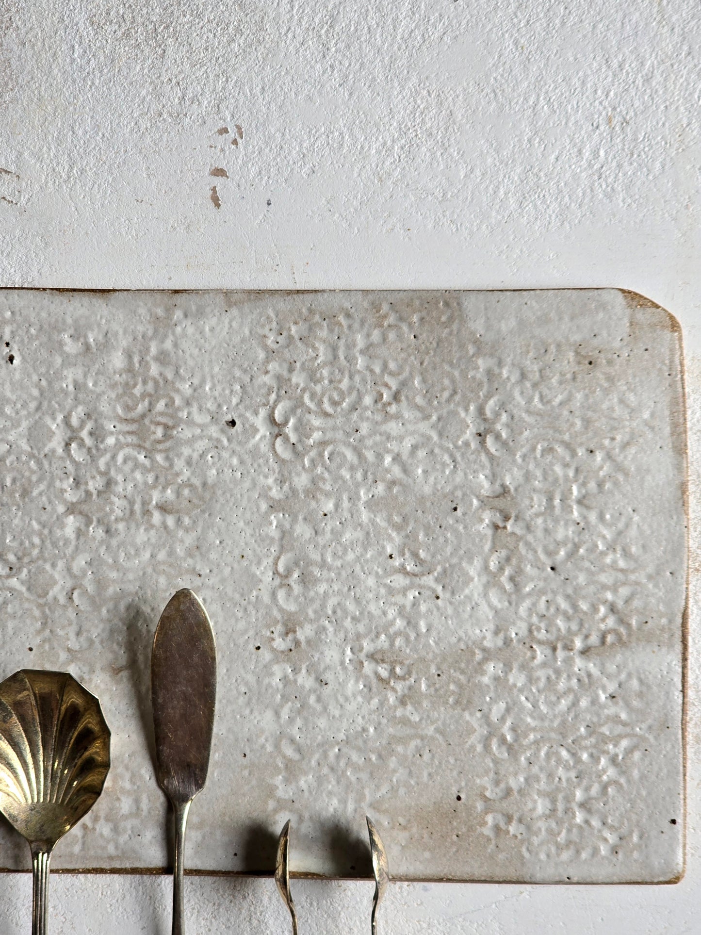 Ornate Ceramic Cheese Boards | Handcrafted Matte White with Natural Clay Accents