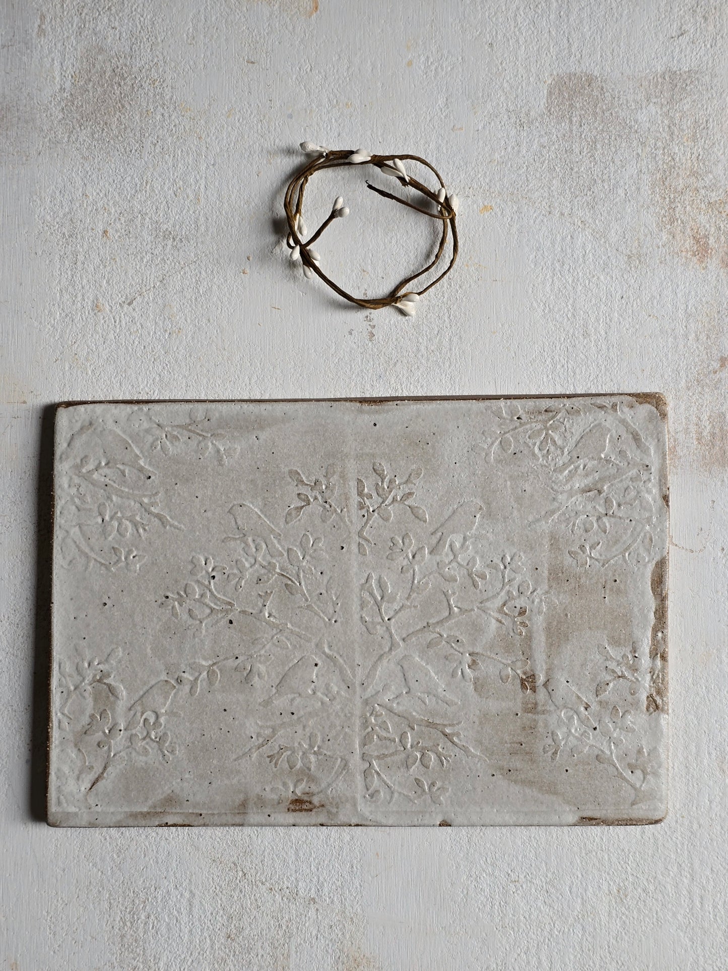 Ornate Ceramic Cheese Boards | Handcrafted Matte White with Natural Clay Accents