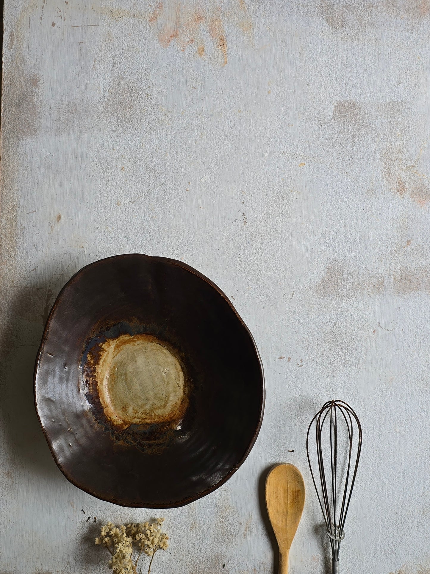 Rustic Organic Oval Bowl | Handbuilt Chocolate Brown, Caramel & Stony Beige Serving Bowl