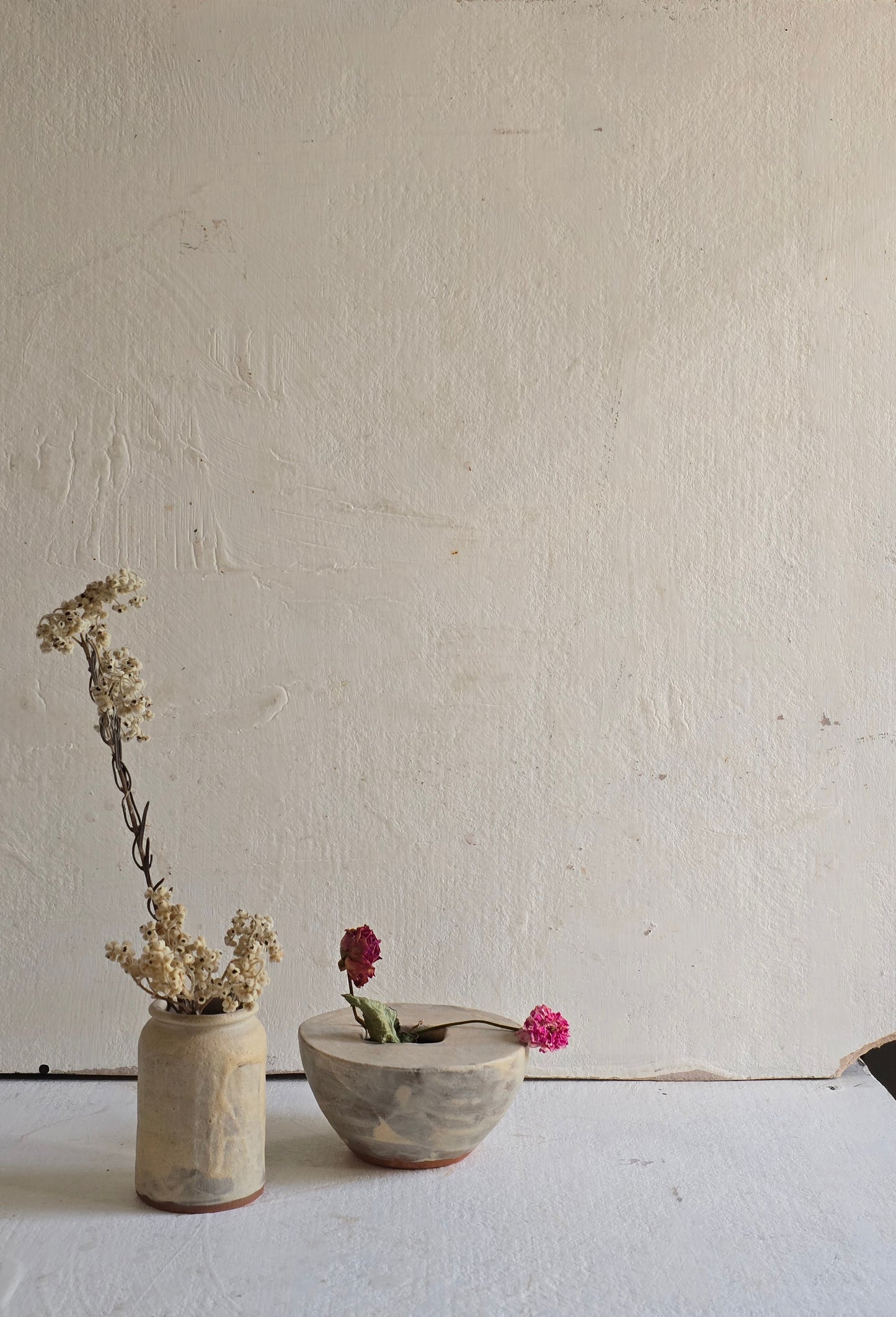 Two Handbuilt Artisan Vases – “The Rolled Collar” & “The Drummer Boy”