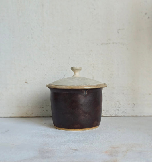 Handcrafted Chocolate-Stone Canister – Rustic Artisan Lidded Keeper
