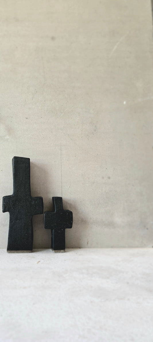 Handcrafted Matte Black Stoneware Crosses – Grounded Minimalist Spirit Forms